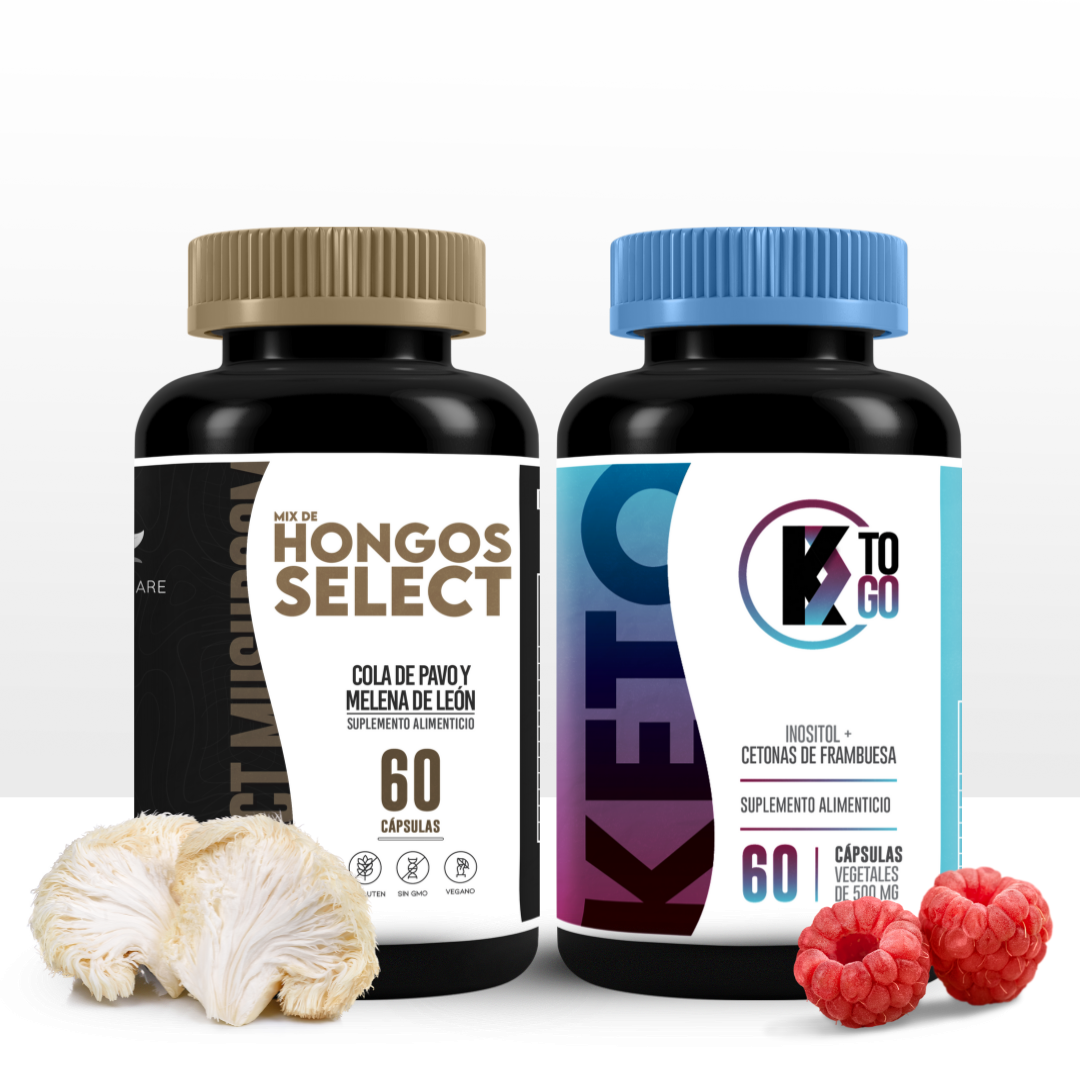 Mix De Hongos Select 60 Caps + K-TO GO - Cetonas De Frambuesa 60 Caps KIT CONTROL DE PESO