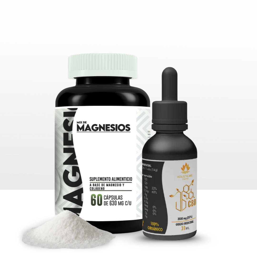 MIX DE TRES MAGNESIOS  60 Caps + Gotas de CBD 30ml KIT ANTIESTRÉS