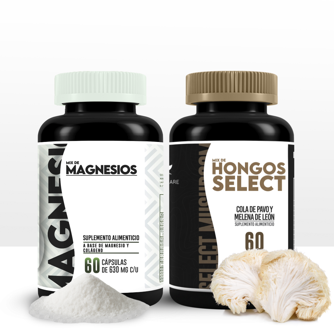 MIX DE TRES MAGNESIOS 60 Caps +Mix De Hongos Select 60 Caps  KIT DESCANSO PROFUNDO